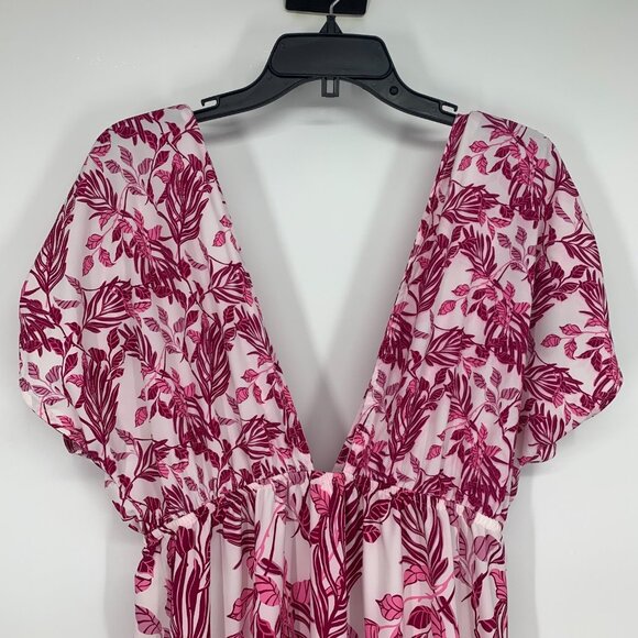Cosita Linda Dress Pink Maxi Swim Coverup Floral Print VNeck Tassel - Picture 13 of 16